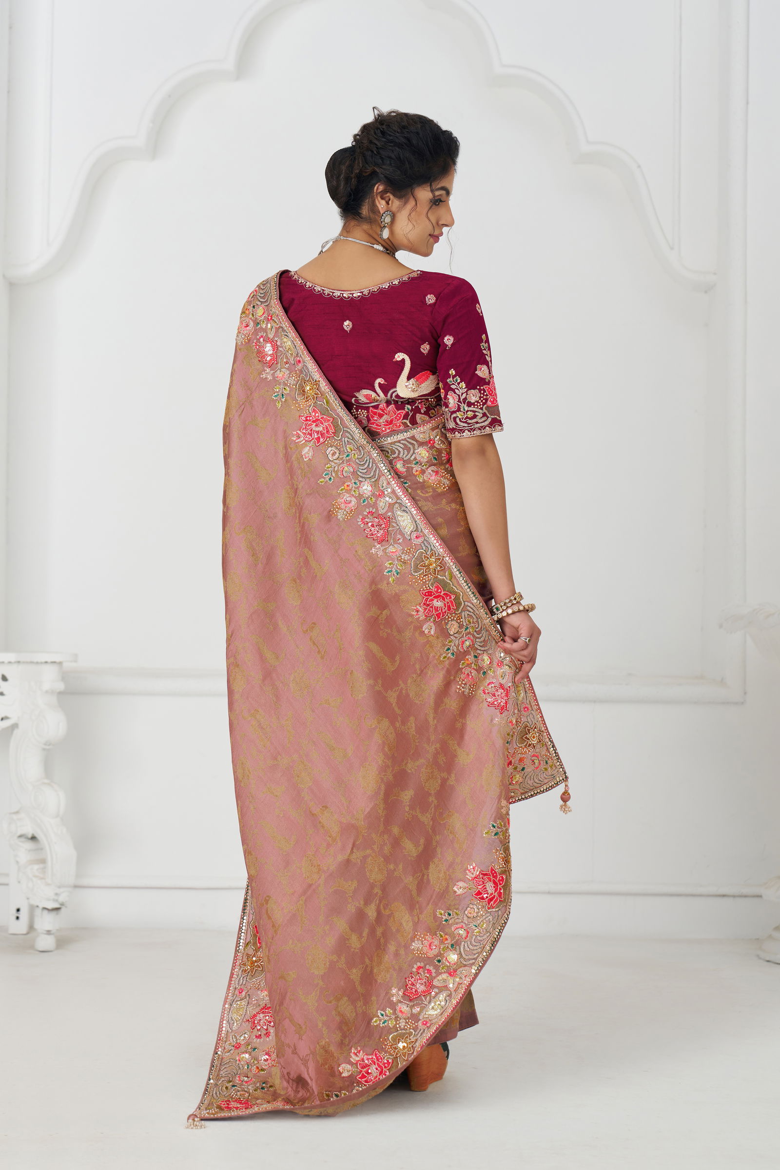 Kf 112 Peach Pure Dola Viscouse Silk Saree Suppliers In India